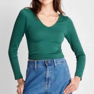 Deep Green V-Neck Women's Top